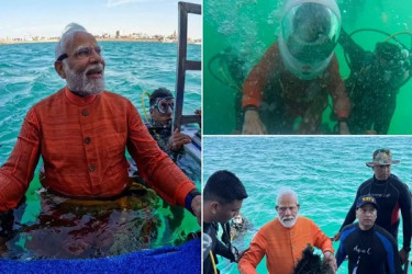 ময়ূর পালক নিয়ে সমুদ্রতলে নরেন্দ্র মোদি