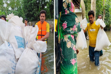 বন্যা দুর্গত এলাকায় চারদিন খাদ্যসামগ্রী ও রান্না করা খাবার বিতরণ করলেন মামুন বিশ্বাস