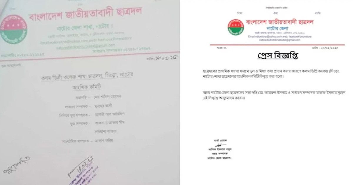 ছবি ভাইরালের পর ছাত্রদলের সেই ‘আংশিক’ কমিটি বিলুপ্ত