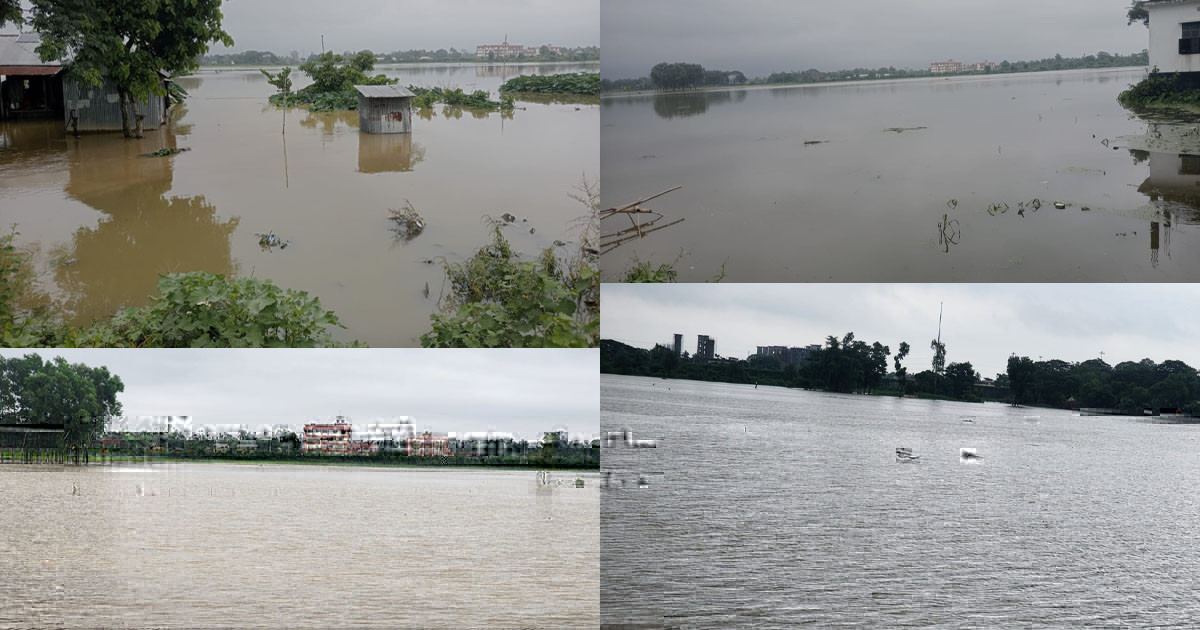পাহাড়ি ঢলে সীমান্তবর্তী কয়েকটি গ্রাম প্লাবিত, ১৫ পরিবার পানিবন্দি