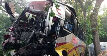 নিয়ন্ত্রণ হারিয়ে গাছের সঙ্গে ধাক্কায় দুমড়ে-মুচড়ে গেলো বাস, নিহত ১