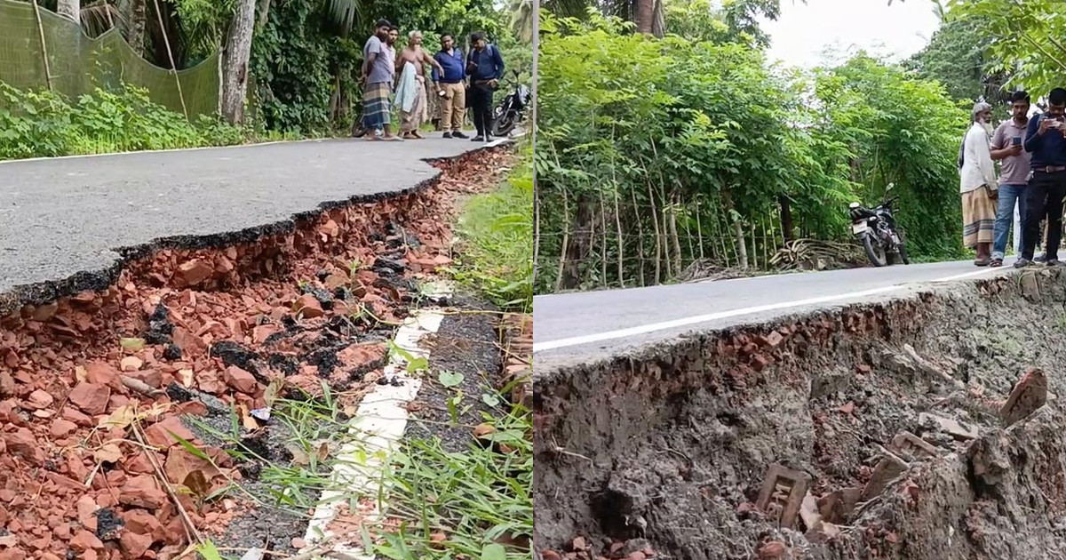 বাগেরহাটে নির্মাণের দুই মাসের মধ্যেই সড়কে ভাঙন, উঠে যাচ্ছে কার্পেটিং