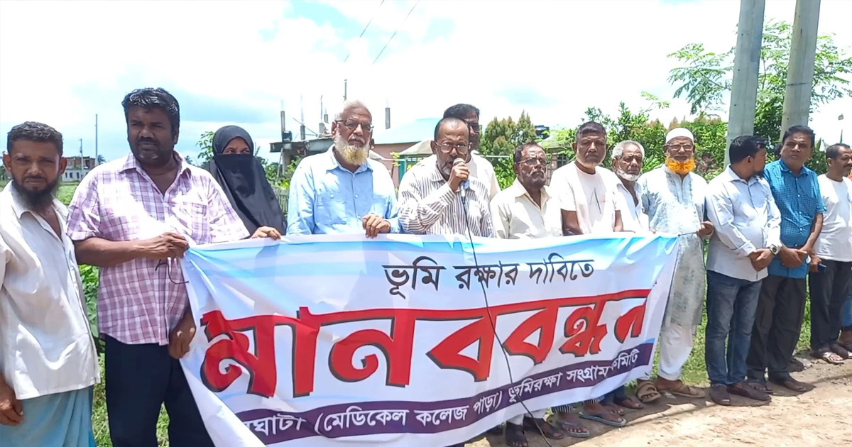 বৈদ্যুতিক সঞ্চালন লাইন স্থাপনের প্রতিবাদে মানববন্ধন