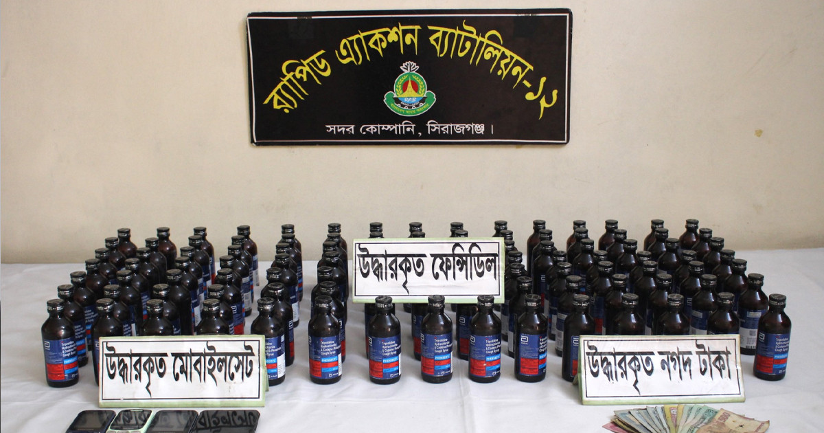 সিরাজগঞ্জে ফেনসিডিলসহ দুই মাদক কারবারি আটক