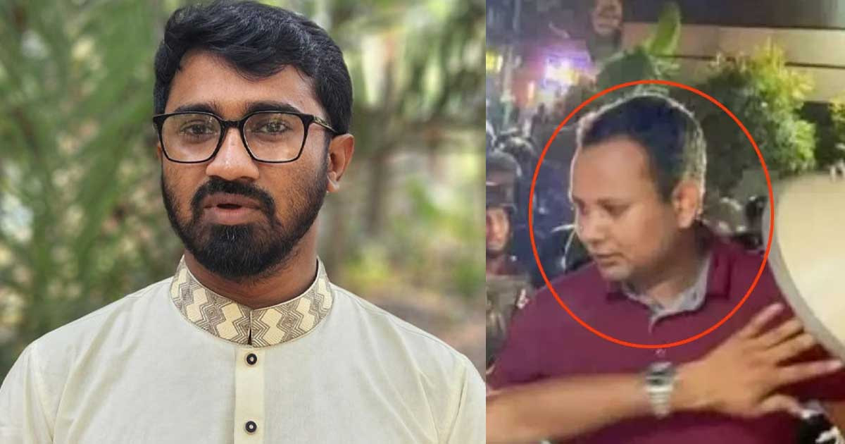 লাল রঙয়ের টি-শার্ট পরা সেই ব্যক্তির নাম-পরিচয় জানালেন রাশেদ খাঁন