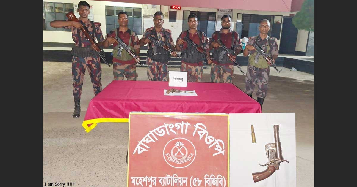 মহেশপুর সীমান্ত থেকে পিস্তল-গুলি উদ্ধার