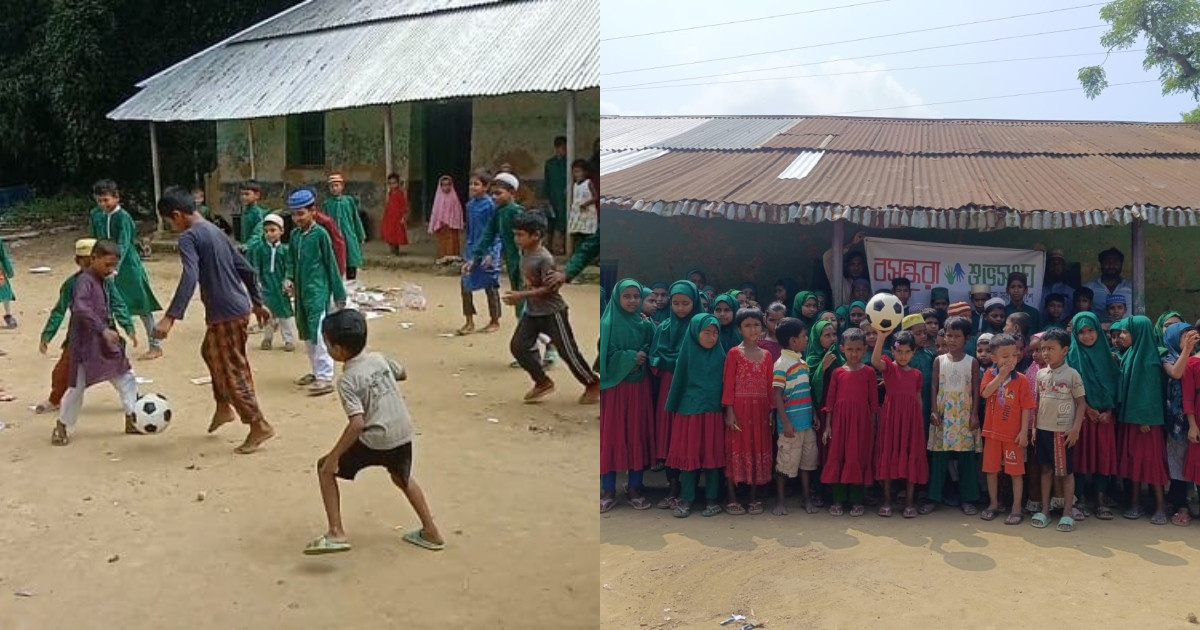 মাটির মাদ্রাসায় ফুটবলের আনন্দ: বসুন্ধরা শুভসংঘের উদ্যোগে উচ্ছ্বসিত শিক্ষার্থীরা