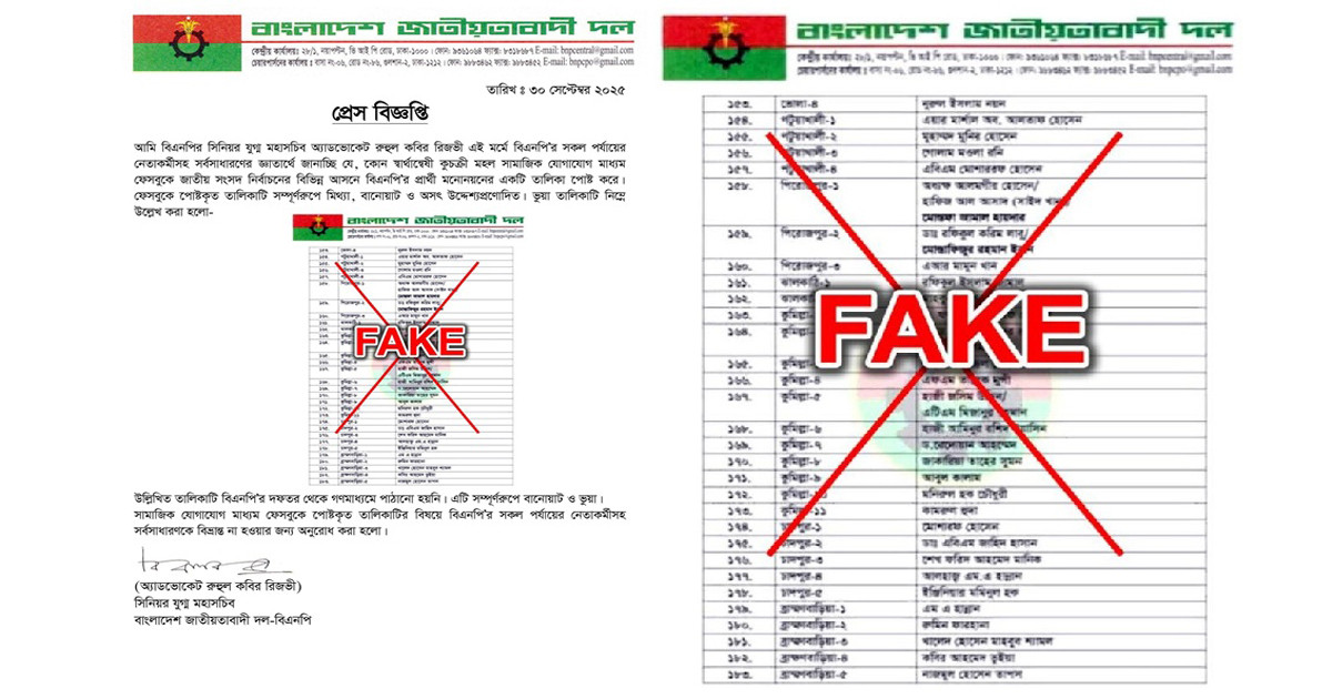 ফেসবুকে ভুয়া প্রার্থী তালিকা, বিভ্রান্ত না হওয়ার আহ্বান রিজভীর
