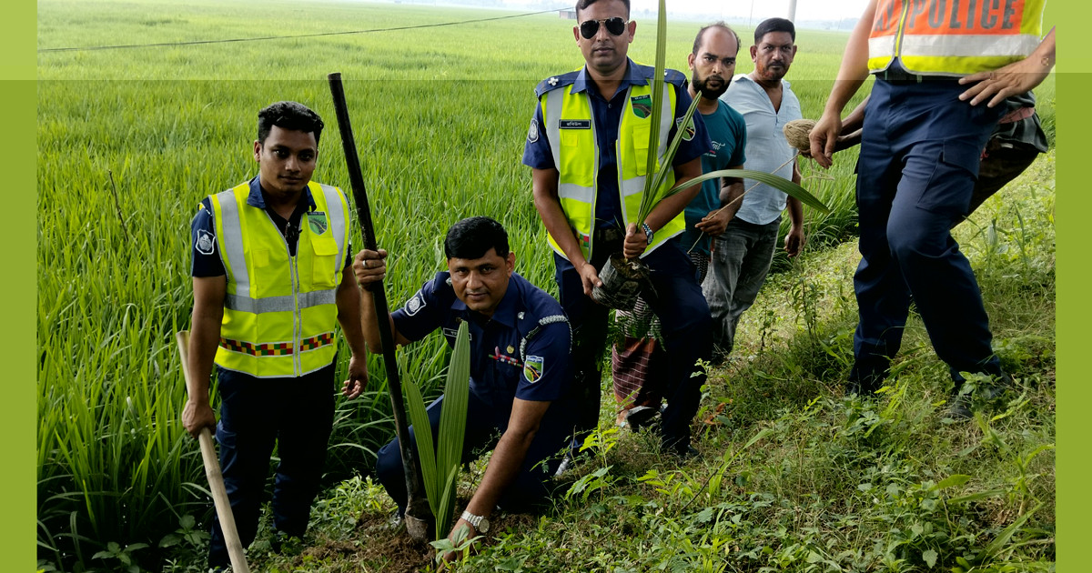 বজ্রপাত প্রতিরোধে ঝিনাইদহ হাইওয়ে পুলিশের তাল গাছের চারা রোপণ