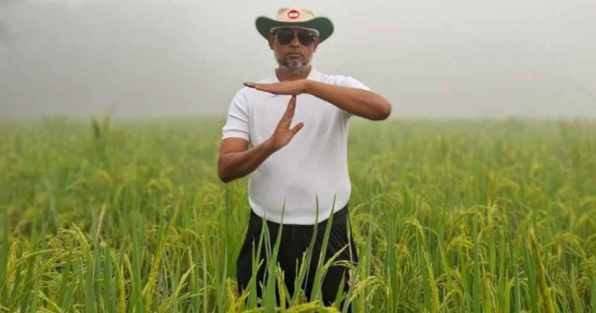 অভিনব প্রতিবাদ, ধানক্ষেতে দাঁড়িয়ে ‘রিভিউ’ চাইলেন বিএনপি নেতা!