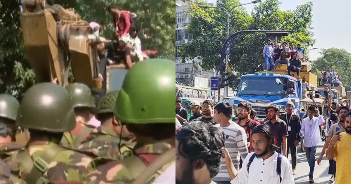 ধানমন্ডি ৩২ নম্বরে বুলডোজার নিয়ে পুলিশের ব্যারিকেড ভাঙার চেষ্টা