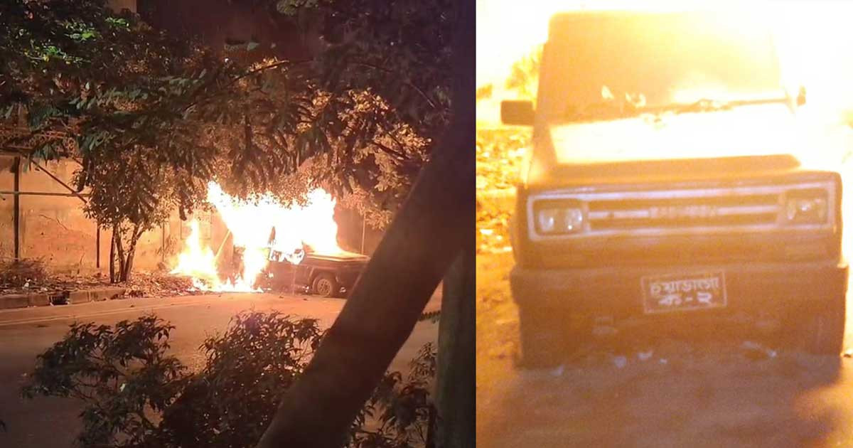 রাজধানীর আগারগাঁওয়ে পার্কিং করা গাড়িতে আগুন