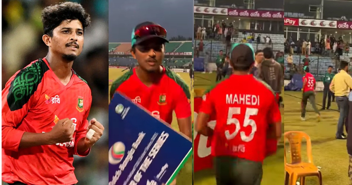 নামাজের সময় কম থাকায় সিরিজ সেরার পুরস্কার রেখে দৌড়ে মাঠ ত্যাগ শেখ মেহেদীর