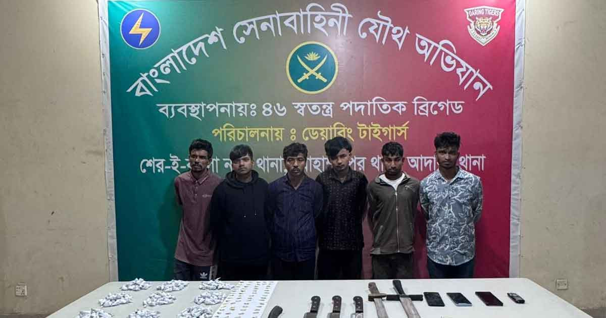 কিশোর গ্যাং ও মাদক কারবারিসহ গ্রেপ্তার ৬, অস্ত্র ও মাদক উদ্ধার