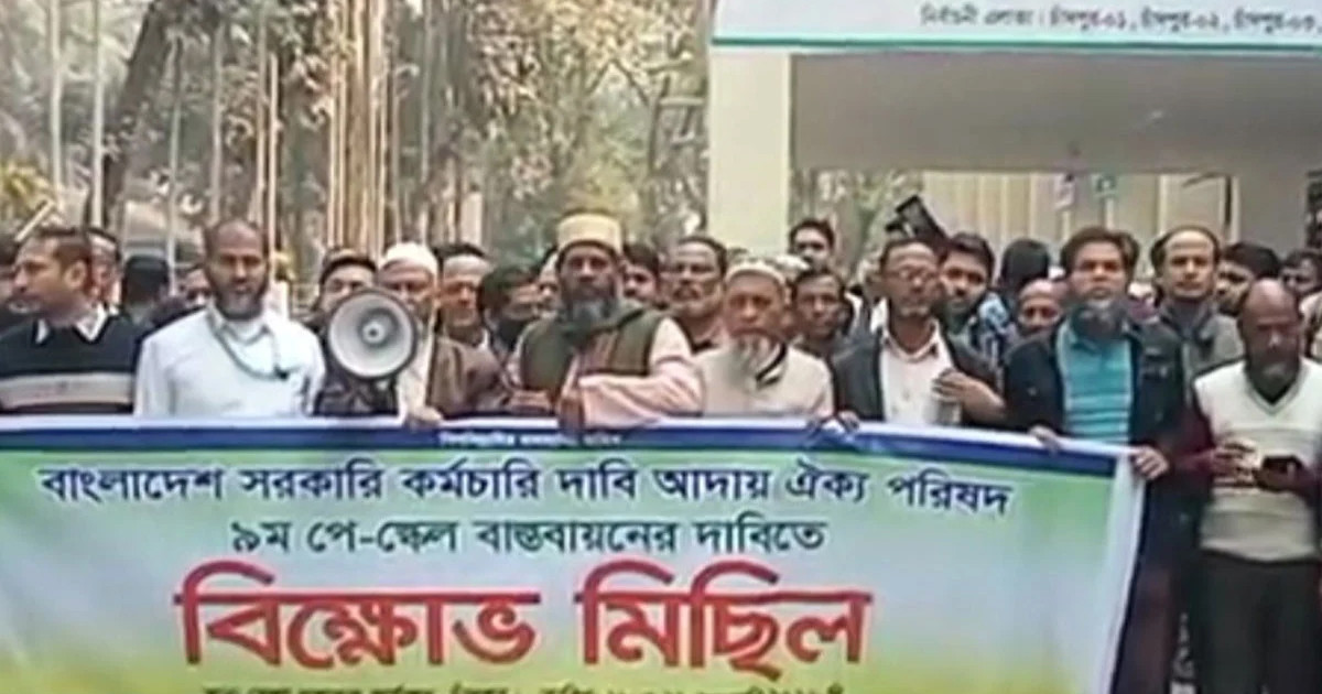 পে-স্কেল বাস্তবায়নের দাবিতে সরকারি কর্মচারীদের বিক্ষোভ