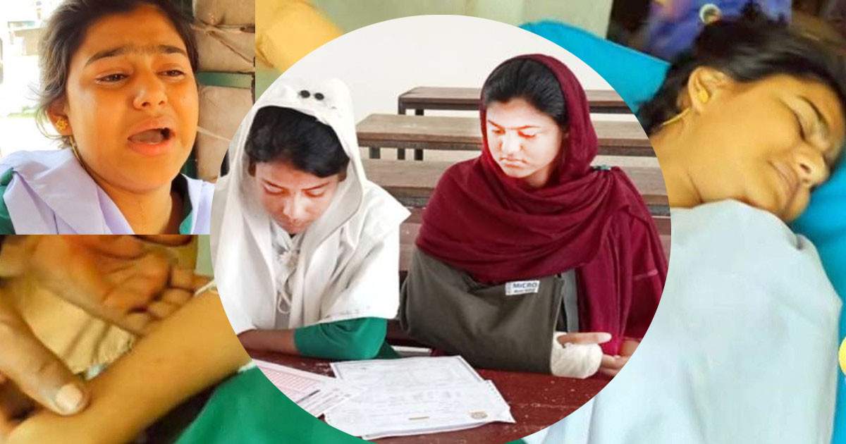 ইউএনওর সহায়তায় যে উপায়ে চাচার ভেঙ্গে দেওয়া সেই হাত নিয়ে পরীক্ষা দিলেন সেই বিথী