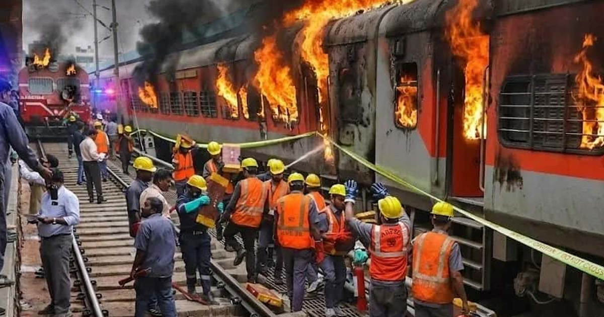 ভারতে ট্রেনে ভয়াবহ আগুন, আতঙ্কে ঝাঁপ দেন অনেক যাত্রী