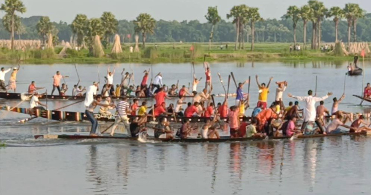 বৈঠার ছন্দে মুখর সালথা, আষাঢ়ের বিলে জমজমাট নৌকাবাইচ