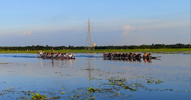 বহলবাড়িয়া বিলে নৌকাবাইচ, ঢোলের তালে মাতল হাজারো মানুষ