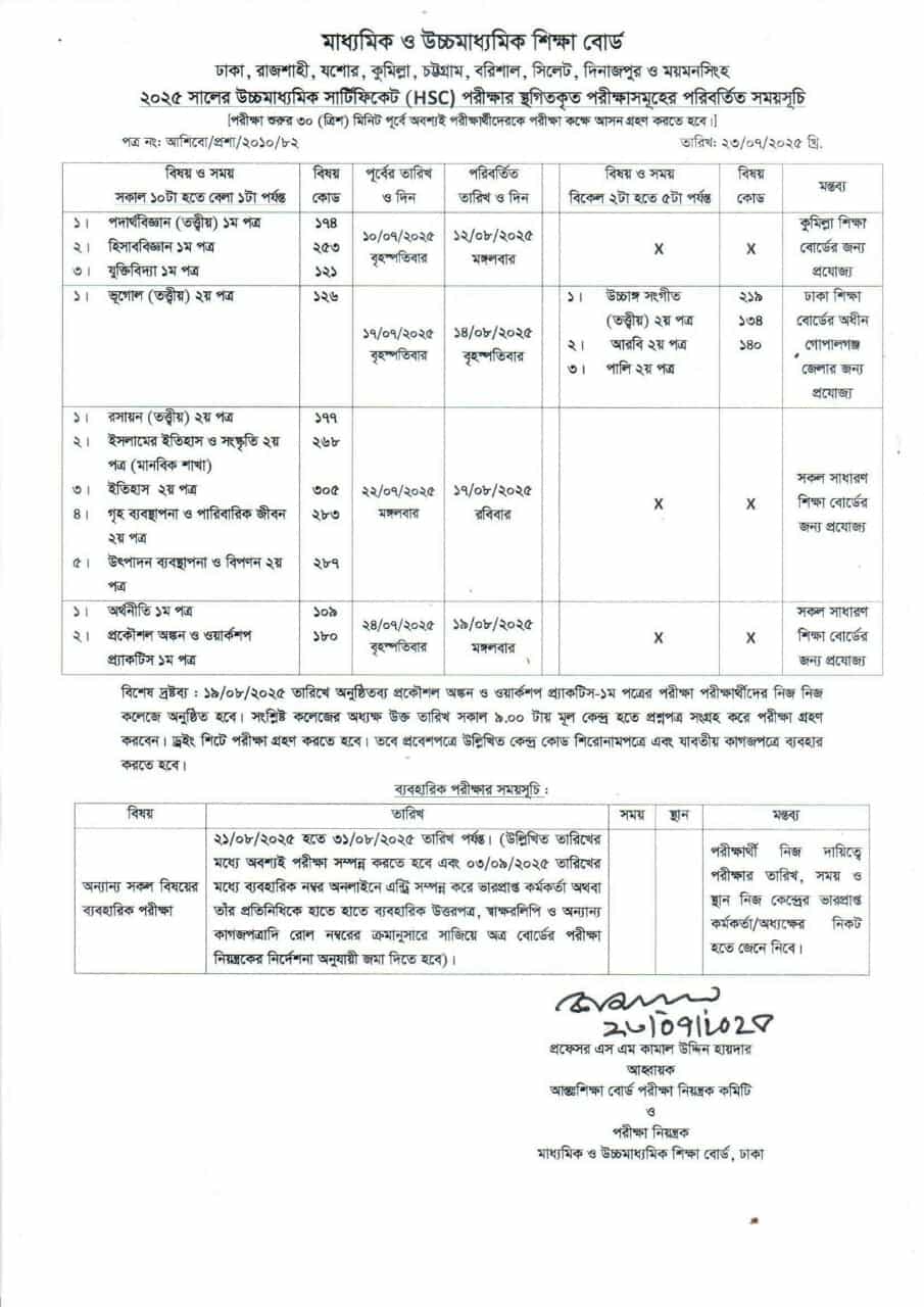 এইচএসসির স্থগিত পরীক্ষার নতুন সূচি প্রকাশ